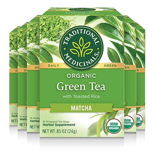 Traditional Medicinals Organic Green Tea Matcha Genmaicha with Toasted Rice - 96 Tea Bags (6-Pack)