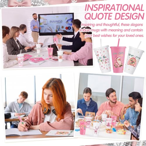 Feifeiya 72 Pcs Pink Christmas Cups Gift Set with Lids & Straws, 24 Notebooks & Pens, Snowmen & Stars