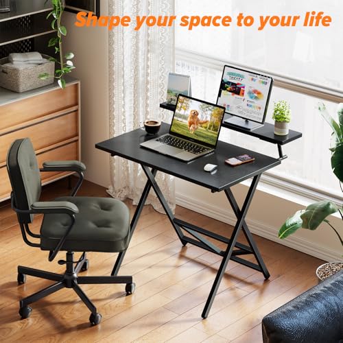 WOHOMO Adjustable Folding Computer Desk with Monitor Stand, Space-Saving Black