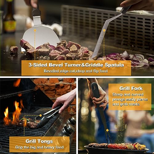 Outdoor Flat Top Grill Accessories Kit with Round Burger Press - 29 PCS for Blackstone Camp Chef