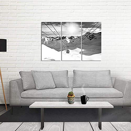 Winter Ski Lift Wall Art Canvas Print - Black & White Mountain Landscape Decor