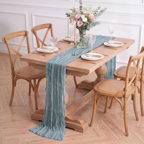 Wokceer 3 Pack Dusty Blue Cheesecloth Table Runners 17x108 Inches for Elegant Table Decor