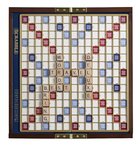 WS Game Company Scrabble Deluxe Travel Edition Wooden Board Game Set