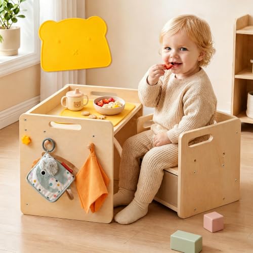Montessori Toddler Table and Chair Set with Storage - Log Variation
