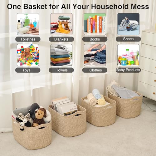 Rope Storage Baskets Set of 4 - 15x11x9 Inch Mixed Brown Organizers