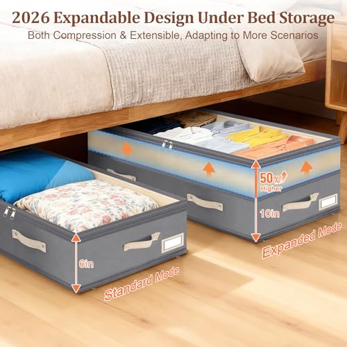 Grey 2 Pack Under Bed Storage Containers with Wheels, Adjustable 92L
