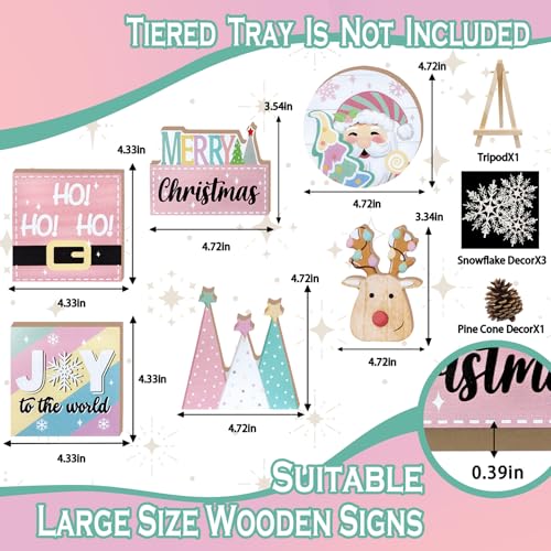 Merry Christmas Tiered Tray Decor, Pink Xmas Tree Santa Deer