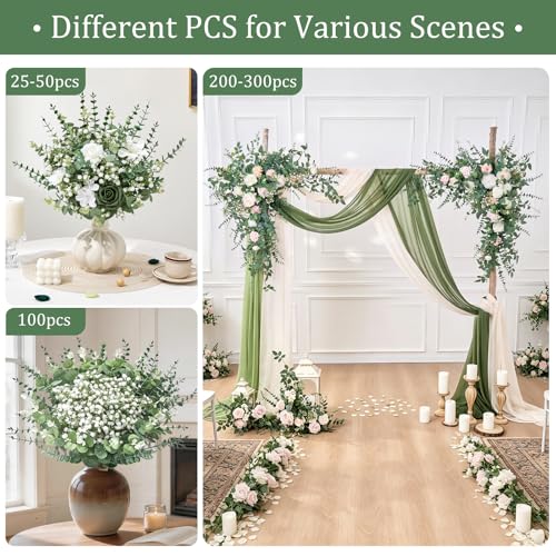100PCS Mixed Eucalyptus Stems with Baby's Breath - DIY Home Decor Arrangement