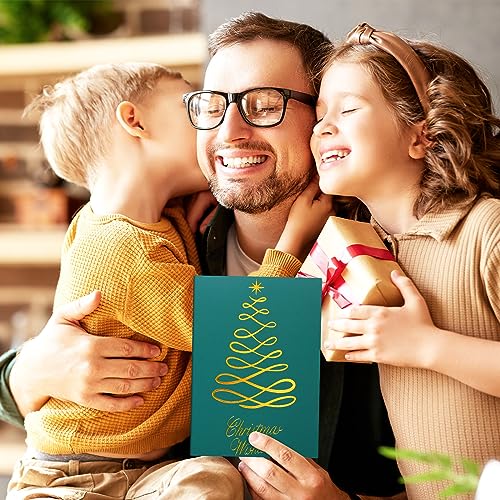Dark Green Christmas Cards Bulk with Envelopes 100 Pcs 5.5 x 4" Gold Foil Greeting Cards
