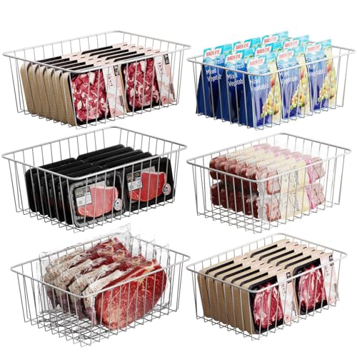 iSPECLE 6-Pack Freezer Organizer Bins for 16 Cu Ft Upright Freezer - White, Includes 3 Large & 3 Medium Bins