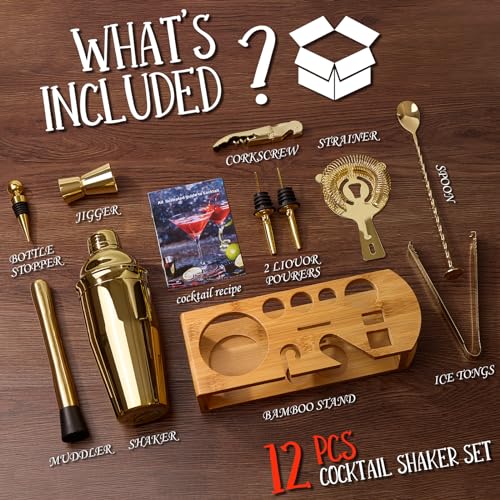 12-Piece Cocktail Shaker Set with Bamboo Stand | Bartender Kit for Home & Bar