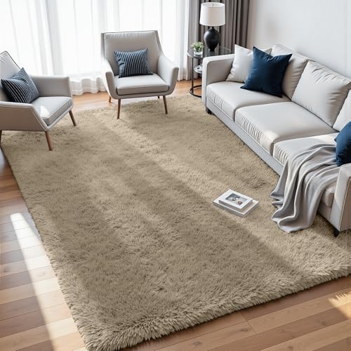 8x10 Fluffy Shag Area Rug - Soft Gray Camel Living Room Carpet - Variation of Gray Camel / 8' x 10'