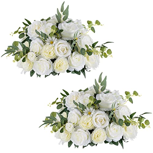 Large Artificial Flower Centerpieces for Tables - 17.7 Inch Diameter White Rose Ball Arrangement - 2 Pcs, Wedding & Party Decor (Variation: 17.7" Diam - 2 PCS / White)