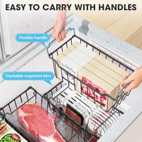 SUNALLY Stackable Freezer Organizer Bins - Black, 4 Pack