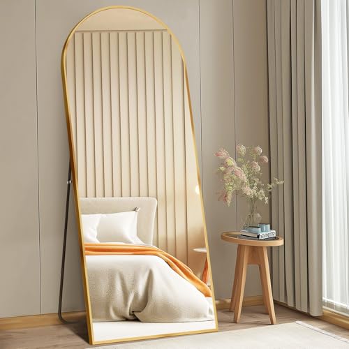 DUMOS Gold Arched Full Length Mirror with Stand - 65x24 Inch Full Body Floor Mirror