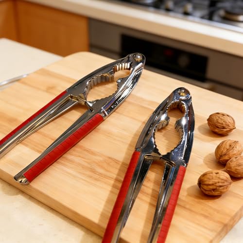 Nut Cracker 2-Pack Stainless Steel with Non-Slip Handle - Red, Multi-Purpose for Nuts & Shellfish (GZLT)