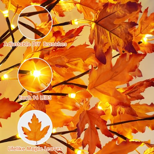 EEW 2 Pack 5FT Lighted Maple Trees with 200 LEDs for Indoor Outdoor Fall Decor
