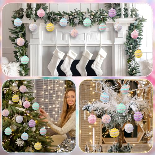 Janinka 8pcs Pastel Candy Christmas Tree Ornaments - Foam Macaron Balls