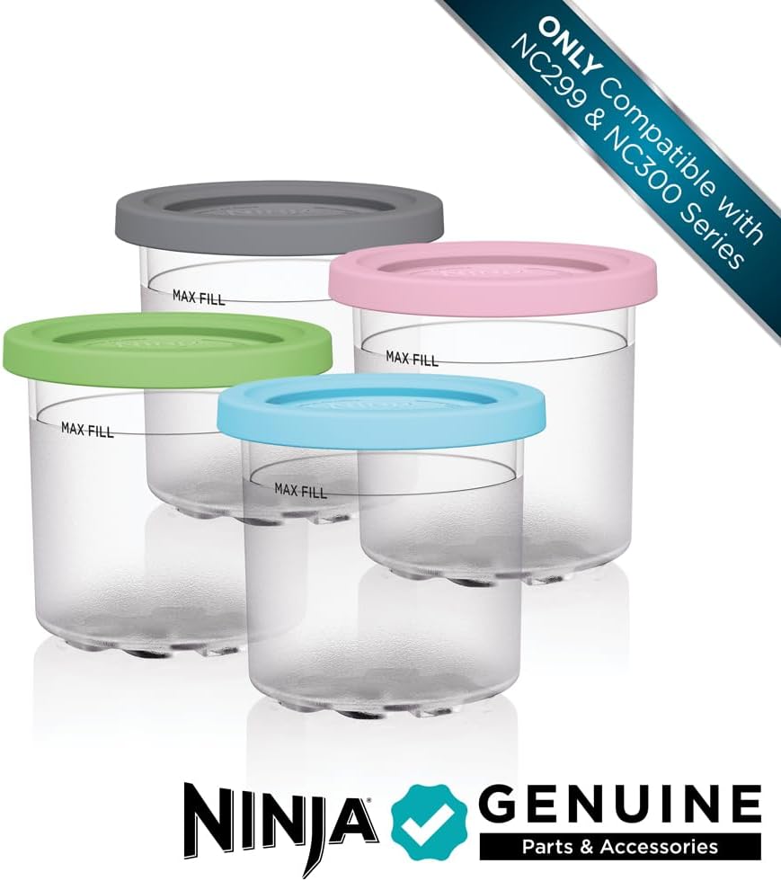 Ninja® CREAMi® Original Pints 4-Pack - BPA-Free, Dishwasher Safe, 1 Pint Each in Clear, Grey, Lime & Pink