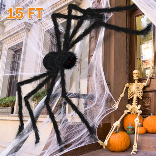 Black 15ft Giant Halloween Spider Outdoor Decoration - Creepy Realistic Props