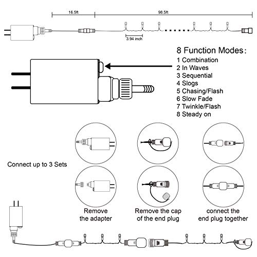 Blue 98.5ft Outdoor Indoor LED String Lights with 8 Modes & Waterproof for Holiday & Party