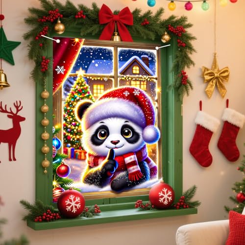 Nuxovilar 31x47 in Panda Christmas Window Cover, Polyester, UJ98993