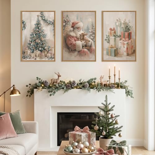 HLNIUC Vintage Christmas Canvas Wall Art Santa Claus with Gift, 24x36 Inches