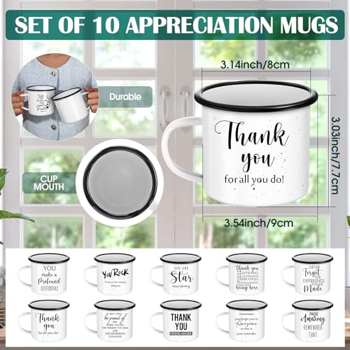 Mifoci 12 oz White Thank You Gift Enamel Coffee Mugs - Set of 10