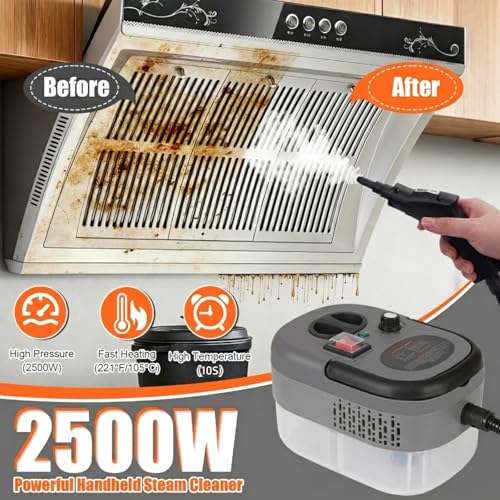 2500W Handheld Steam Cleaner for Home & Car Cleaning - Grey