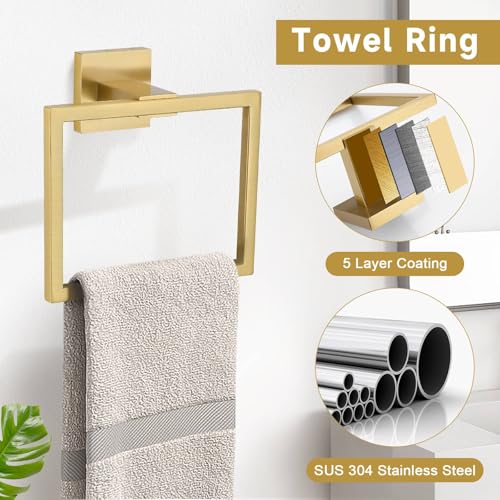 TNOMS 10-Piece Brushed Gold Bathroom Hardware Set - Wall Mount, SUS304 Stainless Steel, 23.6 Inch