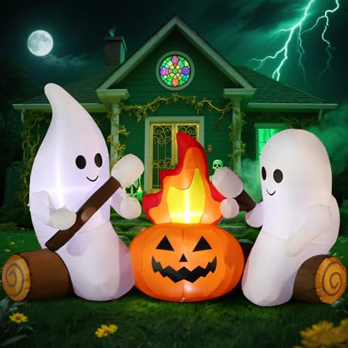 DomKom Ghost Campfire Halloween Inflatable Decoration with LEDs, 6FT Outdoor Yard & Garden Decor