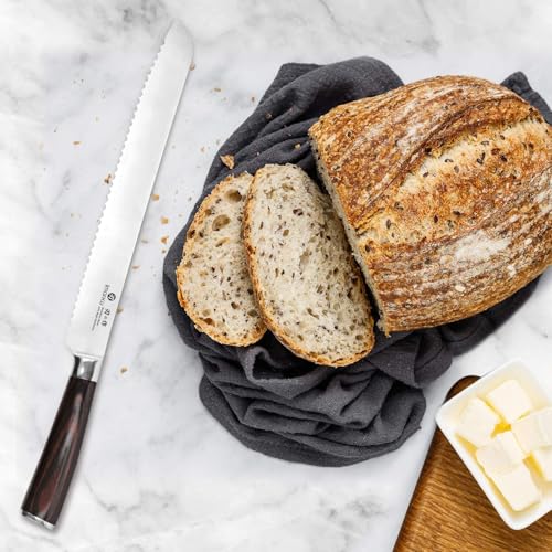 imarku 10-Inch Dark Brown German High-Carbon Stainless Steel Bread Knife – Professional Slicing Tool