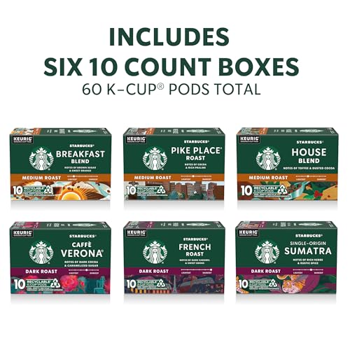 Starbucks K-Cup Coffee Pods Variety Pack - Medium & Dark Roast, 60 Count