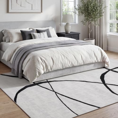 YIHOUSE 5x7 Washable Modern Abstract Black & White Area Rug - Curve