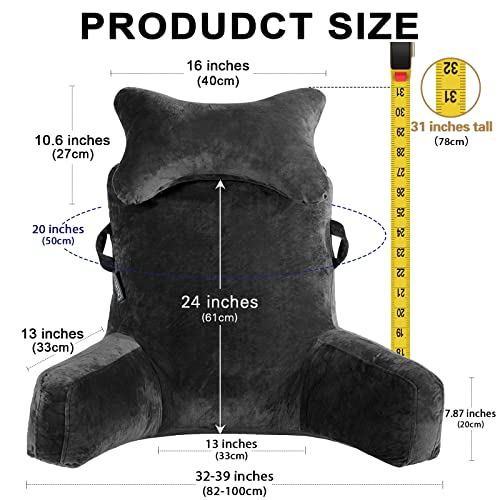SLIGUY Extra Large Black Reading Pillow 31" Bed Rest with Detachable Neck Roll