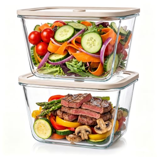 Encheng 2 Pack 82oz Glass Food Storage Containers with Airtight Lids