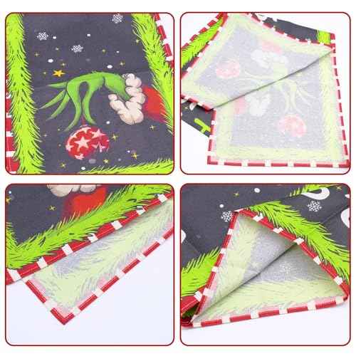 Linen Merry Christmas Table Runner, 13 x 73 in Grinch Tablecloth Xmas Winter Holiday Home Kitchen Dining Room Table Decorations (Black)