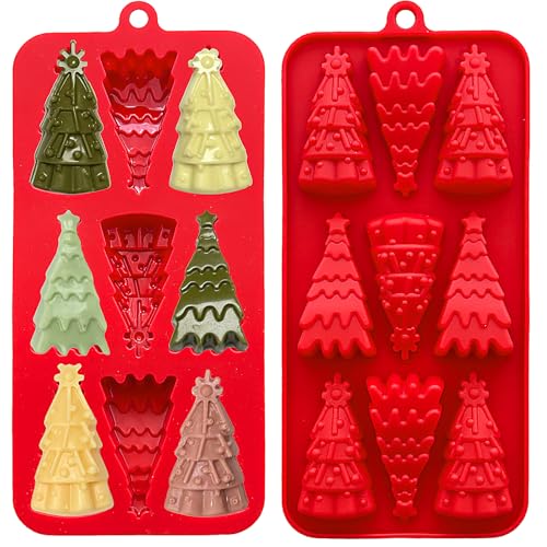 Christmas Tree Silicone Molds 2-Pack – 18-Cavity Fondant, Candy, Soap & Candle Molds