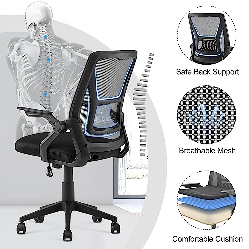 VECELO Mid-Back Mesh Ergonomic Office Chair with Adjustable Arms - Black