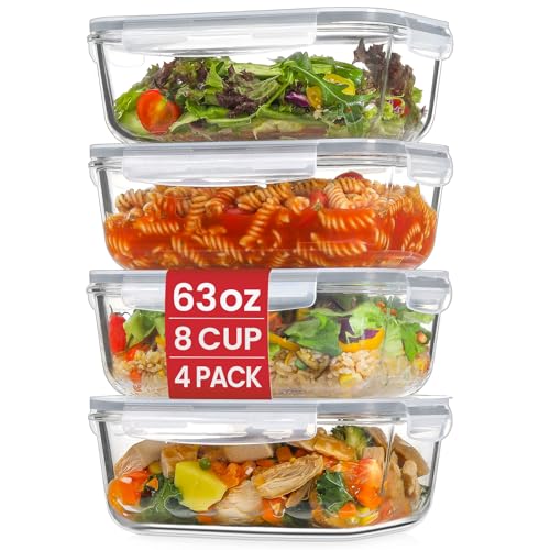 Snuvid 4 Pack Large 63oz Glass Food Storage Containers with Airtight Lids