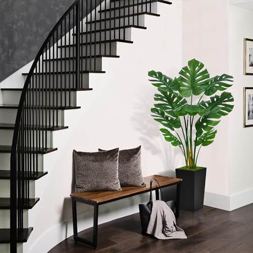 Artificial Monstera Deliciosa Plant 5FT - Faux Tropical Tree with Black Planter