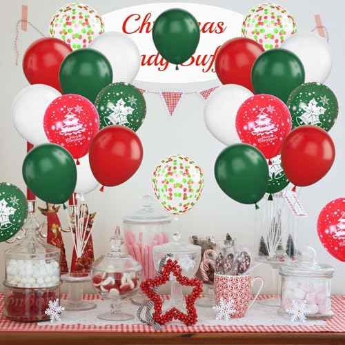 50PCS Red, Green and White Balloons - 12 inch Christmas Balloons - Arch Kit - Party Decoration