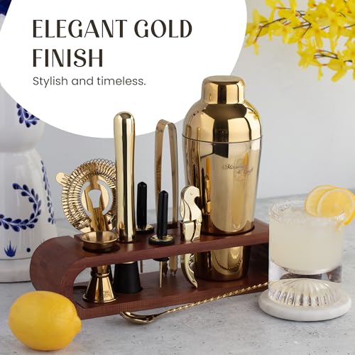 Mixology & Craft 10-Piece Cocktail Shaker Set with Bamboo Stand - Professional Barware