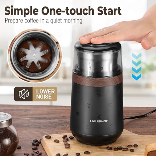 Electric Coffee Grinder with One-Touch Operation and Removable Stainless Steel Bowl