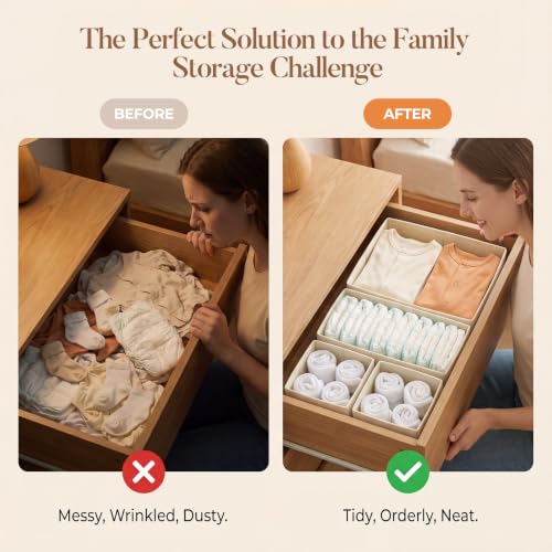 SIXDOVE Beige 21-Pack Drawer Organizer Storage for Clothes, Socks