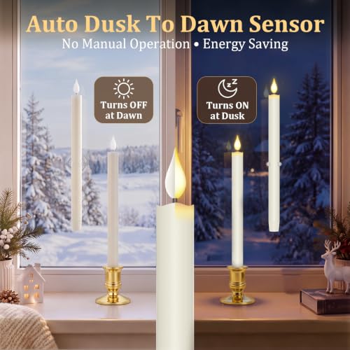Qmioti 10 Pack Dusk-to-Dawn Window Candles with Sensor, Remotes & Holders - Variation 10