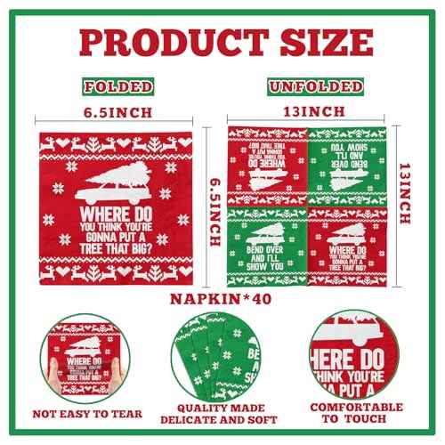 Christmas Vacation Decorations Napkins,40pcs Christmas Cocktail Napkins Disposable Red and Green Christmas Paper Napkins for Xmas Bathoroom Decor Winter Christmas Vacation Party