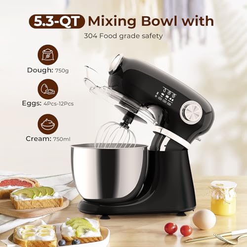 Electactic Black 5.3 Quart Electric Stand Mixer with 12 Speeds, Low Noise