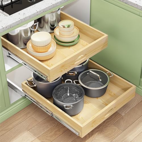 Pull Out Cabinet Organizer, Soft Close Wooden Slide Drawers for Pots