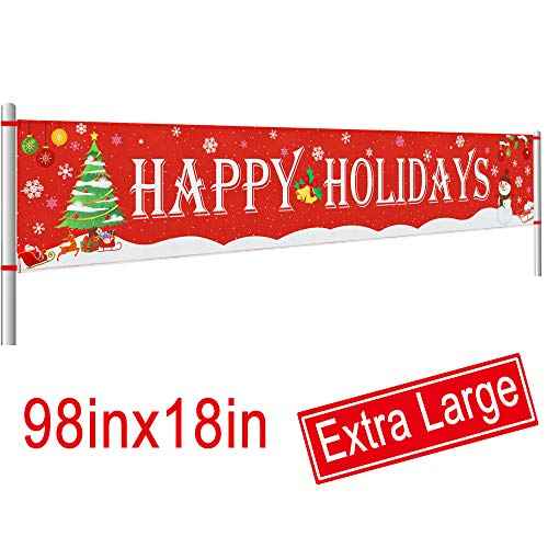 Large Happy Holidays Banner Outdoor | Red Christmas Banner Decorations | Xmas Party Supplies Outdoor & Indoor Decor (8.2 x 1.5 FT)